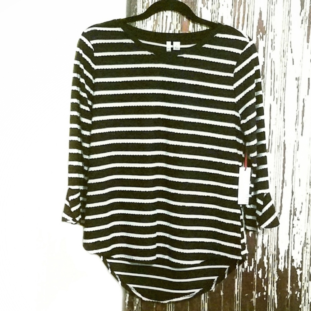 Elle Textured Knit Top Black Stripe Size S